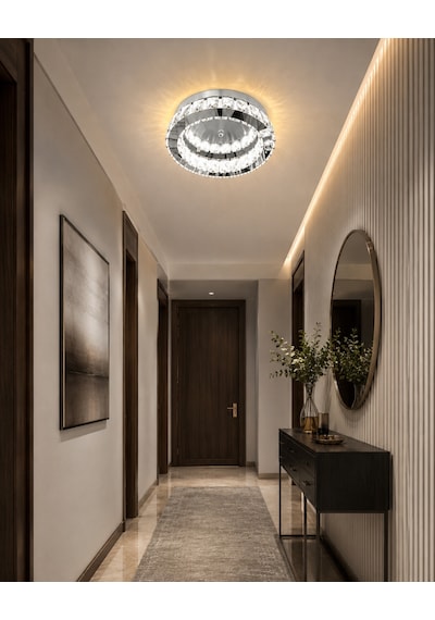 Kristal Taşlı 30 Cm Led Plafonyer Avize 3 Renk Işık, Oda Ve Koridor Aydınlatma Çok Renkli