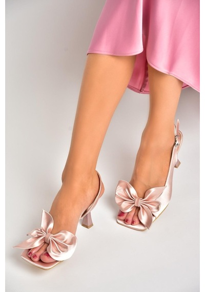 Fox Shoesk749384904 Pudra Kumaş Kadın Topuklu Ayakkabı Pudra