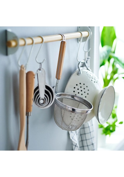 Ikea Vardagen Ahşap Saplı Makarna Süzgeci 30 X 14 Cm 0,9 L Krom Açık Bej Ahşap - Gümüş