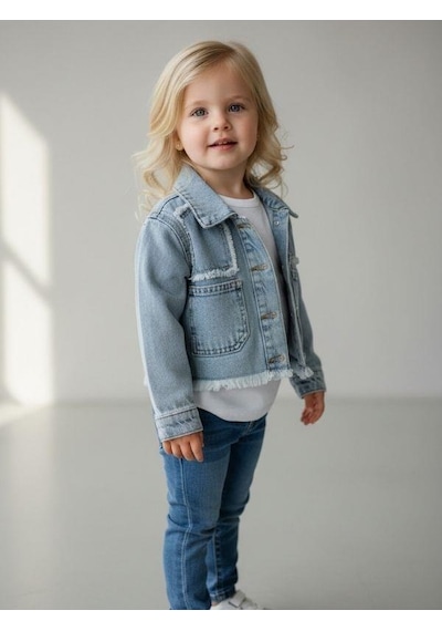 Zekids Kız Çocuk Crop Kesim Kot Ceket-16901 Çok Renkli