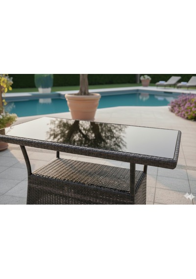 Garden Rattan Antrasit Cam Tablalı Bahçe Ve Balkon Sehpası / Masası