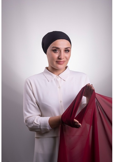 Hürrem Bone Bordo Pratik Hazır Geçmeli Şal Şifon Boru Boneli 3001_16