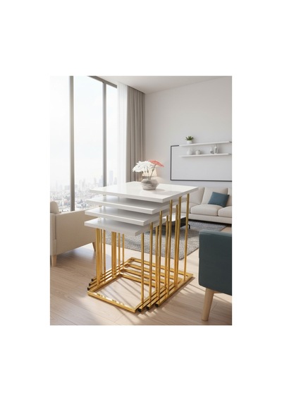 4lü Sehpa Altın Beyaz 18 Mm Mdf Çok Renkli