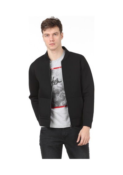 Ramsey Siyah Dik Yaka Düz Sweatshirt