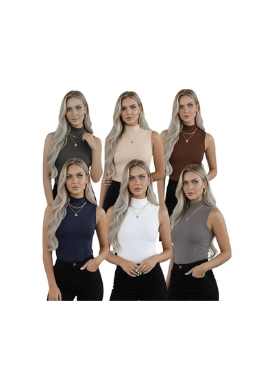 Hashtag Kadın Balıkçı Yaka Sıfır Kol Body 6'lı Set Viskon Kumaş Lacivert-beyaz-gri-antarasit-bej-kahverengi