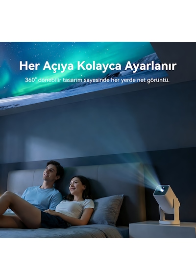 Wanbo Cube1 Projeksiyon Cihazı-Dahili Android TV 11.0 Widevine L1 sertifikalı & 8W Hoparlör - Beyaz