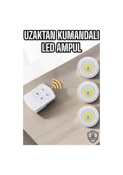 Led Lamba 3'lü Uzaktan Kumandalı Yapışkanlı Beyaz Işık Sarı 89815983
