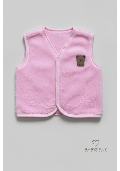 Babyden's Welsoft Kız Bebek Çocuk Çıtçıtlı Yelek Yumuşak Dokulu,ayıcık Armalı,peluş Bebek Yeleği Pembe