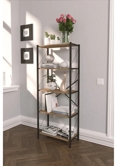 5 Raflı Çok Amaçlı Metal Ve Ahşap Dolap Kitaplık, Mutfak, Kırtasiye Ve Banyo Rafı 60x30x150 Cm Kahverengi 5 Raflı Çok Amaçlı Metal Ve Ahşap Dolap Kitaplık, Mutfak, Kırtasiye Ve Banyo Rafı 60x30x150 Cm Kahverengi