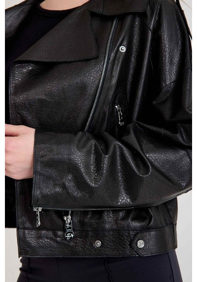 Oversize Bayan Deri Ceket Vb-3 Bk-2497 - 23371 Siyah