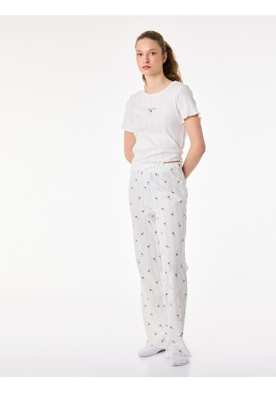 Koton Pamuklu Desenli Kısa Kollu Dokulu Pijama Takımı Beyaz 6slk40080mk