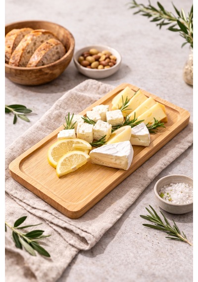 Dikdörtgen Sunum Tepsisi Bambu Organizer Ve Yağdanlık Altlığı Yemek Tabağı 22,5 Cm Bambu