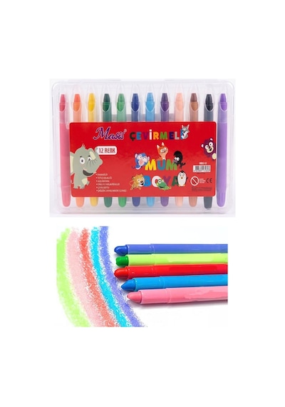 Çevirmeli Jel Mum Boya 12 Renk 1 Adet Masis Plastik Kutulu 12 Li Mum Boya Kalemi Silinebilir Zararsız Yıkanabilir Çok Renkli