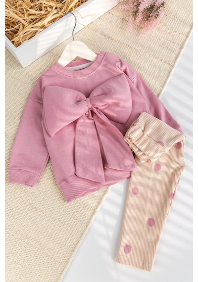Babymod Fiyonklu 100% Pamuk 2'li Kız Bebek Takım Pembe Pembe