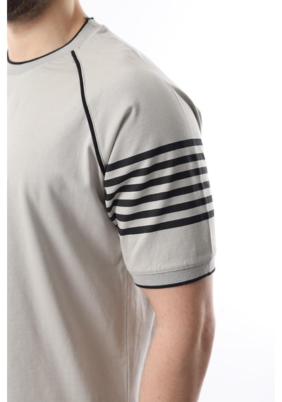 Madmext Boyalı Gri Baskılı Reglan Kol Erkek Şort T-shirt Takımı E7306