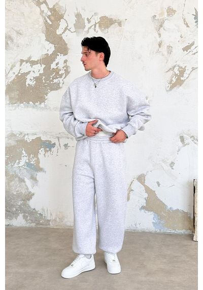 Gri Melanj Cozy Basic Paça Lastik Oversize Eşofman GRI MELANJ