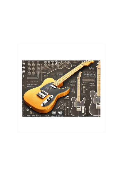 Elektro Gitar Tasarımı Desenli Ahşap Tablo