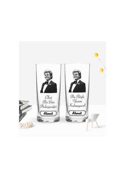 Kişiye Özel Renkli Baskılı Zeki Müren Tasarımlı İkili Rakı Bardağ