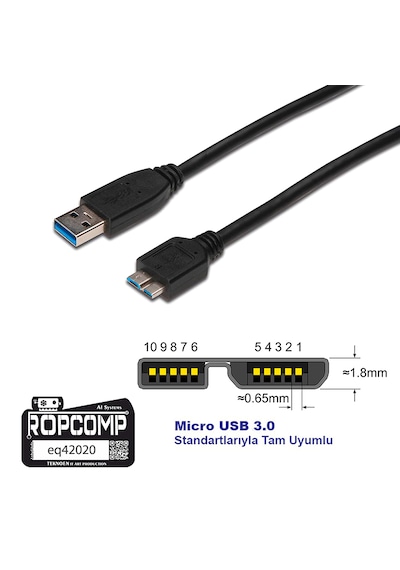 Usb Micro-b Superspeed Data Kablosu Usb 3.0 20cm