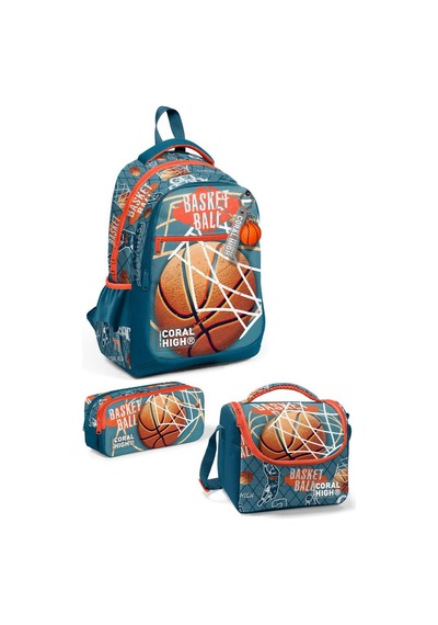 Coral High Kids Nefti Turuncu Basketbol Desenli 3 Lü Okul Çanta Seti Set0123651 Çok Renkli
