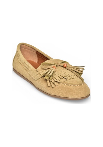 Fox Shoes Y996271002 Bej Süet Püskül Detaylı Kadın Babet Bej