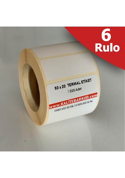 50X20 Termal Etiket 6 Rulo Barkod Etiket Kalite Barkod