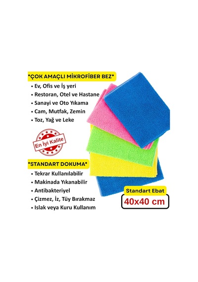 Mikrofiber Bez Seti Paket'te 5 Adet Pembe Renk, 40x40 Cm 160 Gsm Emici Tüylenmez Çabuk Kurur Mikrofiber Temizlik Kurul Genel