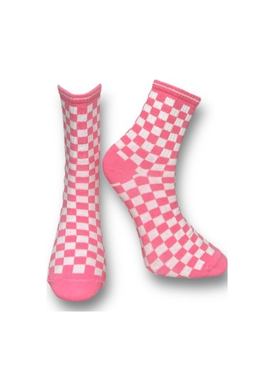 Me-vo Tekli Pembe Renkli Bay/bayan Unisex Esnek Nem Alabilen Pamuklu Dama Desenli Soket Çorap Pembe