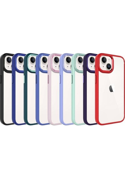 Apple Uyumlu iPhone 15 Plus İle Kılıf Şeffaf Arka Yüzey Renkli Kenar Çerçeve Telefon Kılıfı Kapak