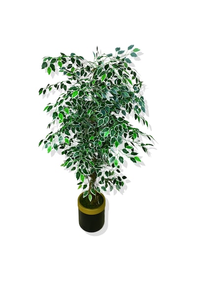 Cihan Çiçekçilik Ficus 160 Cm Yapay Ağaç 30x25 Gold Kemerli Saksı Beyaz- Yeşil