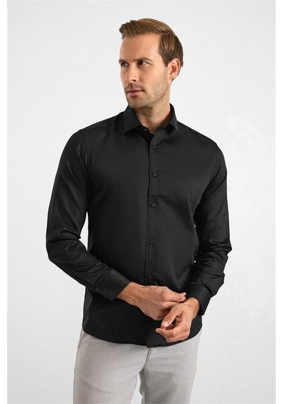 Süvari Siyah Slim Klasik Yaka Düz Casual Gömlek Sgm1008400025-s09