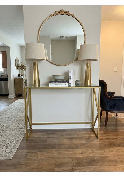 Lumina Modern Antre Dresuarı - 4mm Temperli Camlı Metal Konsol - 100x30 Cm Gold