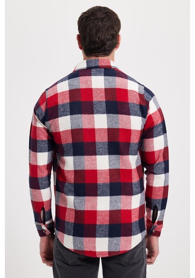Tudors Erkek Slim Fit Dar Kesim Kareli Kışlık Oduncu Gömlek-42326 Bordo