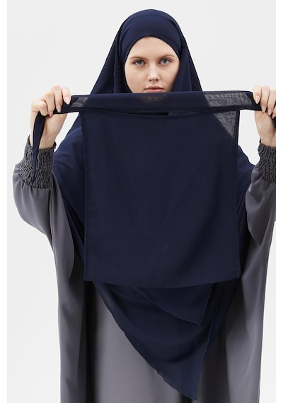 Altobeh Hazır Pratik Şifon Üç Katlı Peçeli Üçgen Hac Umre Şalı Sufle Hijab Nikap Lacivert