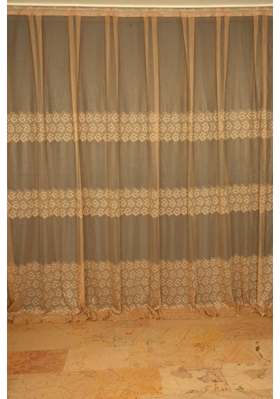 Geometrik Gold Dikilmiş Pileli Fon Perde 300x260 Cm