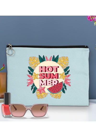 Bk Gift Yaz Temalı-8 Astarlı Açık Mavi Portföy Çanta 30x21cm, Baskılı El Çantası, Organizer Çanta
