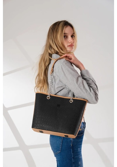 Just Polo Zincir Detaylı Yeni Sezon Kadın Omuz Çantası 234035mh Siyah Camel