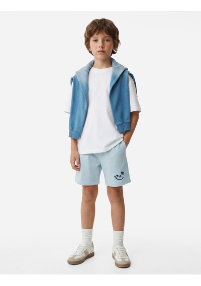 Koton Pamuklu Beli Lastikli Palmiye Baskılı Şort Mavi 6skb40059tk