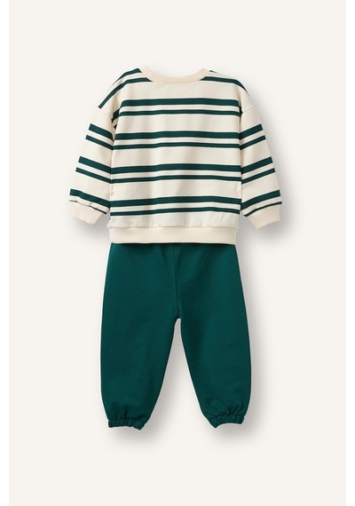 Defacto Çizgili Bisiklet Yaka Sweatshirt Üst Lastikli Paça Alt 2li Takım Erkek Bebek I0235a526augn1116 Yeşil-gn1116