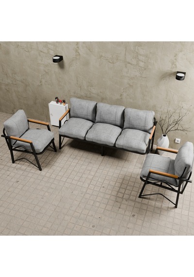 Mb Garden Furnıture Simetri Model, Balkon, Bahçe, Cafe, Metal Koltuk Takımı, Bahçe Takımı , Çay Seti, 3 1 1 Takım Gri