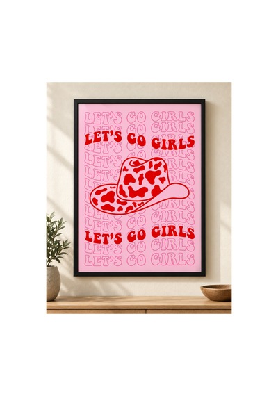 Let S Go Girls Pembe Kovboy Şapkası Posteri Retro Cowgirl Dekoratif Duvar Posteri 21x30 Cm Çerçevesiz