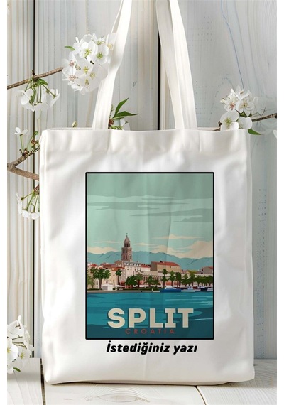 Art Hediye Split Baskılı Bez Çanta Omuz Çantası Kişiye Özel Desen 2 Çok Renkli