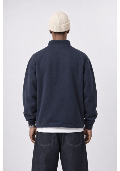 Respire Erkek Reset Baskılı Lastik Detaylı Half Zip Oversize Sweatshirt Lacivert