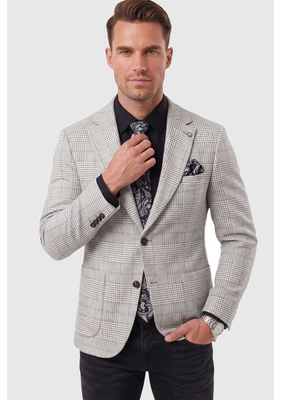 Rizzup Erkek Slim Fit Ekose Gri Blazer Ceket Astarlı Kışlık Şık Spor Ceket 2702420
