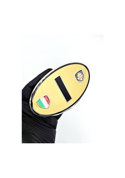Etiketçilere Özel Armalar Oval Iharf Italy İtalya Bayraklı Kahve Rengi Alüminyum Sticker Arma