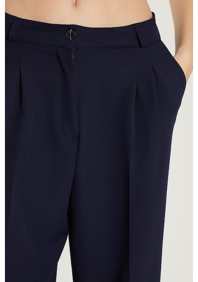 Tudors Kadın Regular Fit Pileli İspanyol Paça Lacivert Pantolon-34019 Lacivert