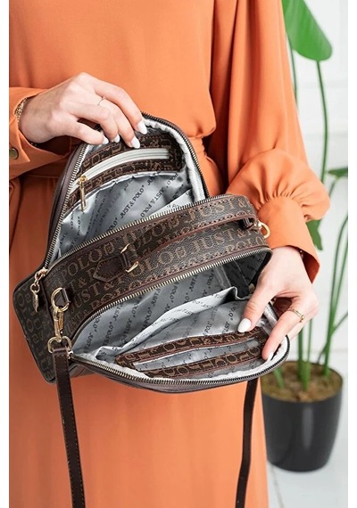 Just Polo Kadın Çok Bölmeli Ayarlanabilir Askılı Lüks El Ve Omuz Çantası Shoulder Bag Kahverengi