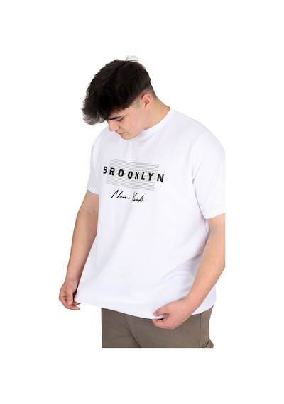 Mode Xl Büyük Beden Erkek Tişört Baskılı Brooklyn Waffle U25002 Beyaz Beyaz