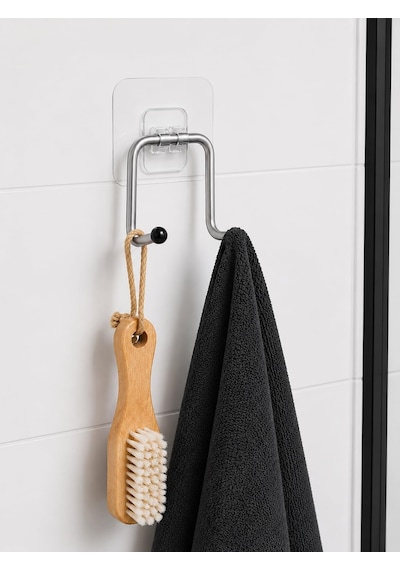 Yapışkanlı Çelik Banyo Kancası Delme Gerektirmez Duş Lifi & Fırça Askısı - 2 Adet Çok Renkli