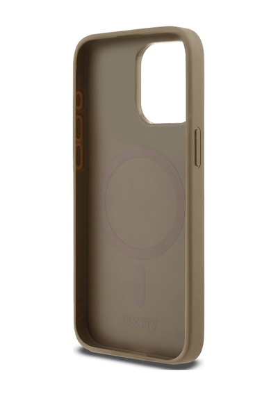 Apple Uyumlu iPhone 15 Pro Max Kılıf Dkny Lisanslı M-safe Şarj Özellikli 3d Yazılı Grid Pattern Kapak Kahverengi